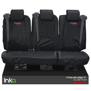 Ford Transit Custom Crew Cab Rear Tailored Waterproof Seat Covers Embroidery Black [Choice Of 6 Colours]