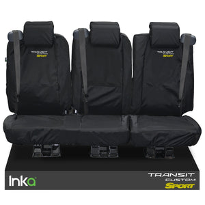 Ford Transit Custom Crew Cab Rear Tailored Waterproof Seat Covers Embroidery Black [Choice Of 6 Colours]