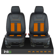 Load image into Gallery viewer, Ford Ranger T6 INKA Front Striped Tailored Seat Covers Black- MY-2011+ ( Choice of 6 Colours )
