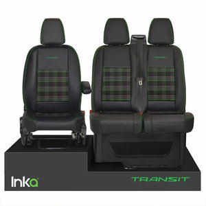 Ford Transit MK8 Front 1+2 Vinyl Leatherette GTi Tartan Seat Covers Black MY 2012+ [Choice of 7 colours]