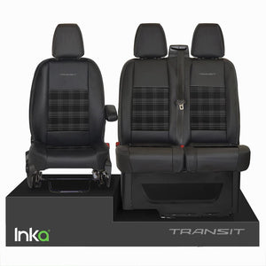 Ford Transit MK8 Front 1+2 Vinyl Leatherette GTi Tartan Seat Covers Black MY 2012+ [Choice of 7 colours]