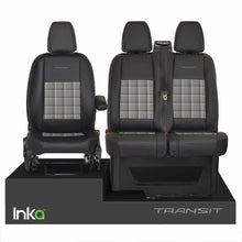 Load image into Gallery viewer, Ford Transit MK8 Front 1+2 Vinyl Leatherette GTi Tartan Seat Covers Black MY 2012+ [Choice of 7 colours]
