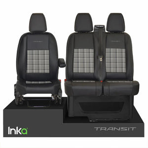 Ford Transit MK8 Front 1+2 Vinyl Leatherette GTi Tartan Seat Covers Black MY 2012+ [Choice of 7 colours]
