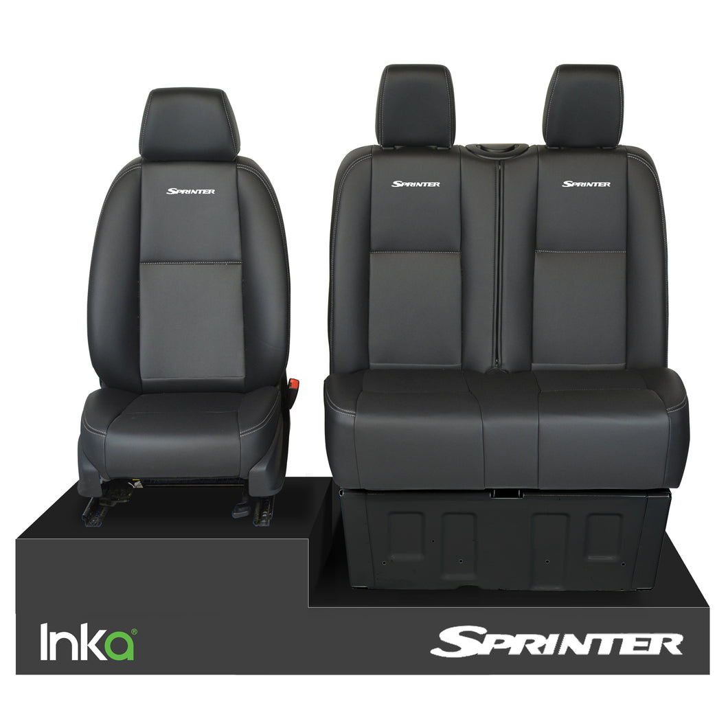 MERCEDES BENZ SPRINTER MK3 INKA OEM LEATHERETTE TAILORED FRONT SEAT COVERS SET BLACK MY-2018-22 (VS30 MK3)