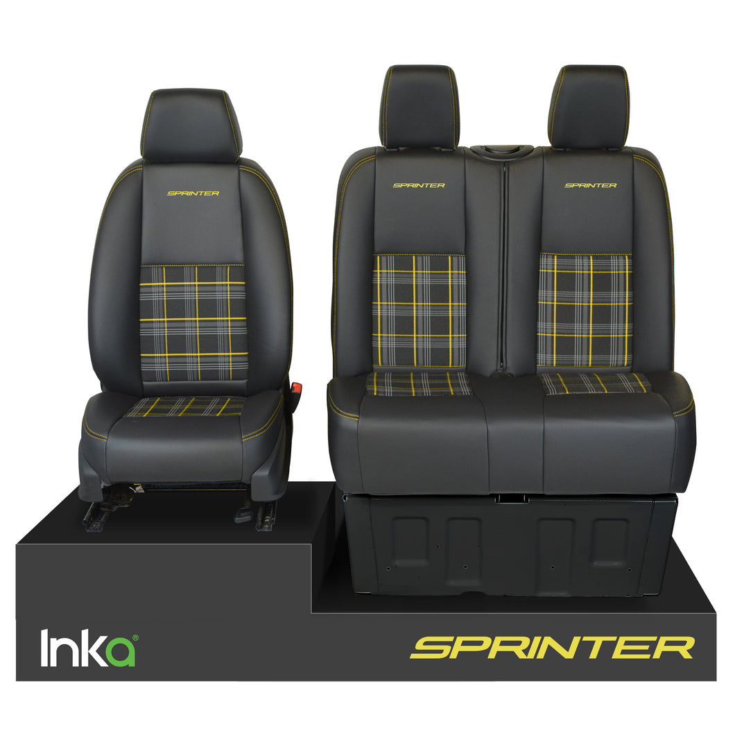 Mercedes Benz Sprinter MK3 Front 1+2 INKA Tailored GTi Tartan Seat Covers MY 2018-22