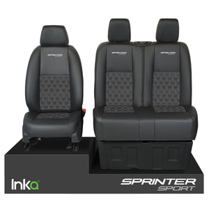 Mercedes Sprinter MK2 INKA Front 1+2 Tailored Seat Covers Black Bentley Diamond Quilt MY2006-17 ( Choice of 6 Colours )