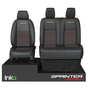 Mercedes Sprinter MK3 1+2 INKA Front Tailored Seat Covers Black Bentley Diamond Quilted MY2018-22