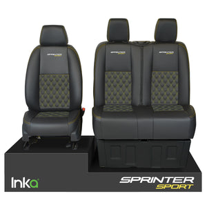 Mercedes Sprinter MK3 1+2 INKA Front Tailored Seat Covers Black Bentley Diamond Quilted MY2018-22