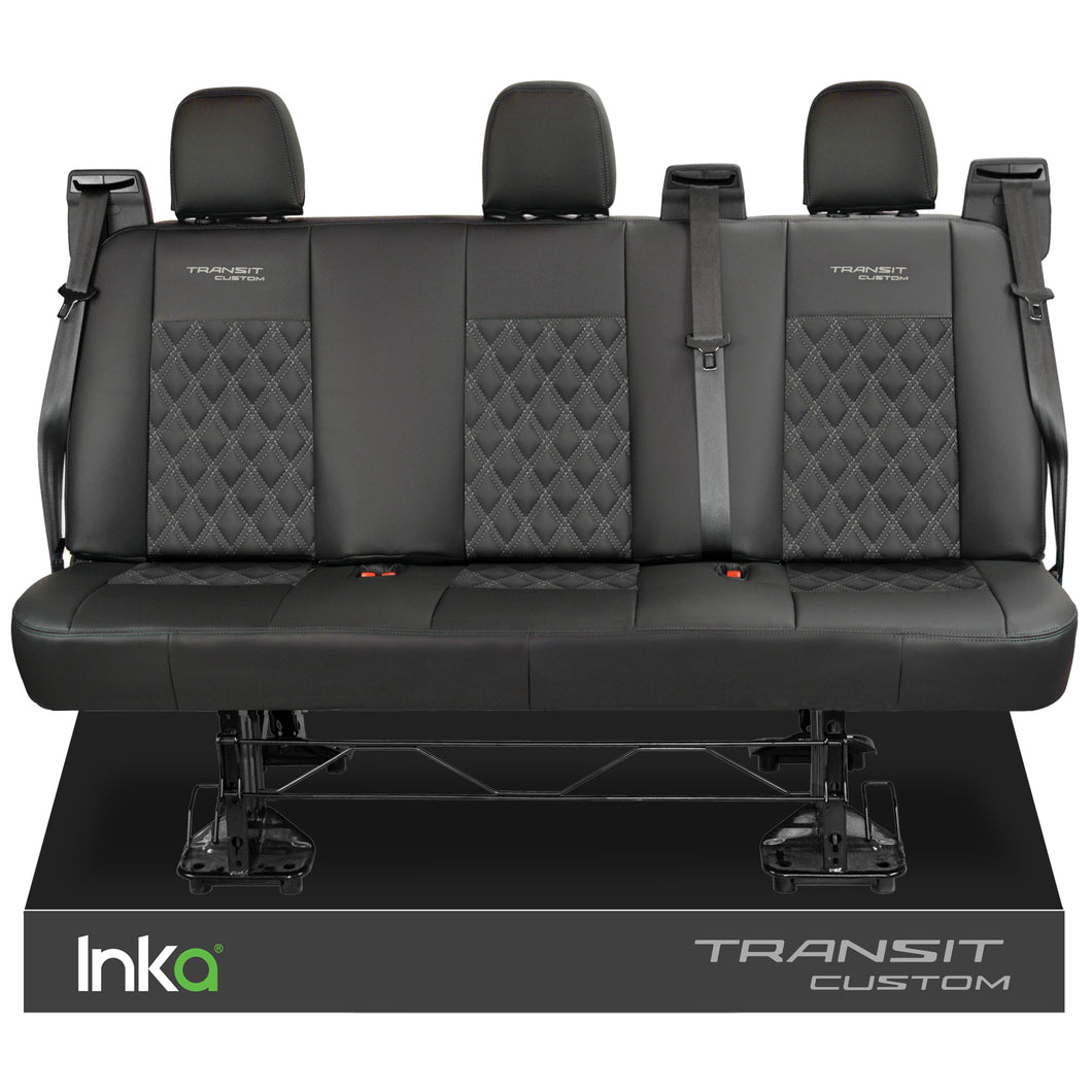 Ford Transit Custom Rear Triple INKA Tailored Seat Covers Black Bentley Diamond Quilt 2012+ Model Years