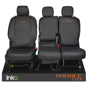 Toyota Proace City INKA Front 1+2 Tailored Plain Leatherette Seat Covers Black MY18+