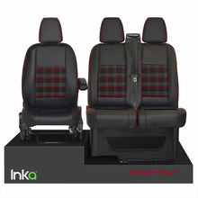 Load image into Gallery viewer, Ford Transit MK8 Front 1+2 Vinyl Leatherette GTi Tartan Seat Covers Black MY 2012+ [Choice of 7 colours]
