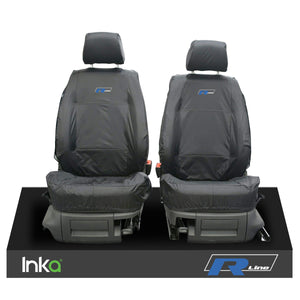 VW CADDY MAXI LIFE KOMBI INKA TAILORED WATERPROOF SEAT COVERS R-LINE EMBROIDERY [Choice of 3 Colours]