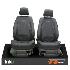 VW CADDY MAXI LIFE KOMBI INKA TAILORED WATERPROOF SEAT COVERS R-LINE EMBROIDERY [Choice of 3 Colours]