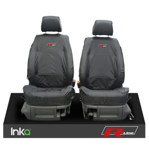 VW CADDY MK3 & 4 INKA TAILORED WATERPROOF GREY SEAT COVERS R-LINE EMBROIDERY (CHOICE OF 3 COLOURS) MODEL YEARS 2010 - 2020