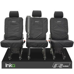 VW Transporter T6 Shuttle 3x Single Inka Tailored Black Waterproof Seat Covers R-Line Embroidery