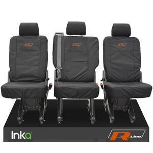 VW Transporter T6 Shuttle 3x Single Inka Tailored Black Waterproof Seat Covers R-Line Embroidery