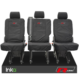 VW Transporter T6 Shuttle 3x Single Inka Tailored Black Waterproof Seat Covers R-Line Embroidery