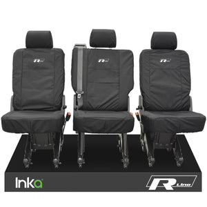 VW Transporter T6 Shuttle 3x Single Inka Tailored Black Waterproof Seat Covers R-Line Embroidery