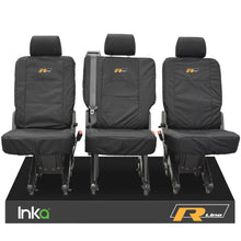 Load image into Gallery viewer, VW Transporter T6 Shuttle 3x Single Inka Tailored Black Waterproof Seat Covers R-Line Embroidery
