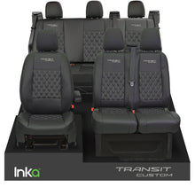Load image into Gallery viewer, Ford Transit Custom INKA Front &amp; Rear Triple Seat Covers Black Bentley Diamond Quilt MY 2012-2023
