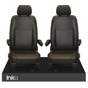 VW Transporter T6,T5 Front INKA Tailored Seat Covers Black OEM Vinyl Leatherette Captains Seats,White Stitch,MATT LEATHER LOOK