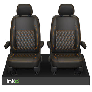 VW Transporter T6.1,T6,T5.1 Front 1+1 INKA Bentley Diamond Quilt Tailored Seat Covers Black ( Choice of 6 Colours )