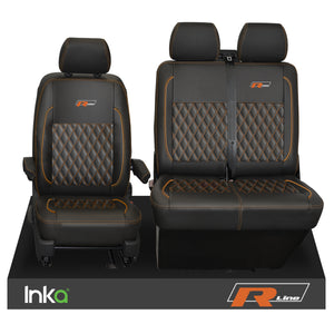 VW Transporter T6.1,T6,T5.1 R-Line Front 1+2 INKA Tailored Seat Covers Black ( Choice of 6 Colours )