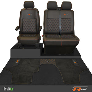 VW Transporter T6.1,T6,T5.1 R-Line Front 1+2 Diamond Quilt Tailored Seat Covers & Matching Tailored Floor Mat ( Choice of 6 Colours )