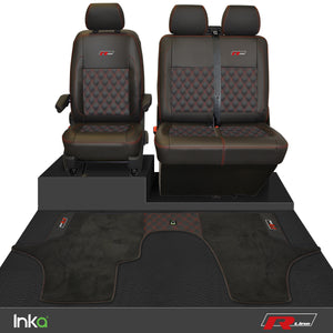 VW Transporter T6.1,T6,T5.1 R-Line Front 1+2 Diamond Quilt Tailored Seat Covers & Matching Tailored Floor Mat ( Choice of 6 Colours )