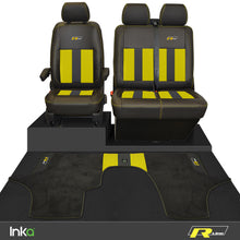 Load image into Gallery viewer, VW Transporter T6.1,T6,T5.1 R-Line Front 1+2 Striped Tailored Seat Covers &amp; Matching Tailored Floor Mat ( Choice of 6 Colours )
