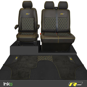 VW Transporter T6.1,T6,T5.1 R-Line Front 1+2 Diamond Quilt Tailored Seat Covers & Matching Tailored Floor Mat ( Choice of 6 Colours )