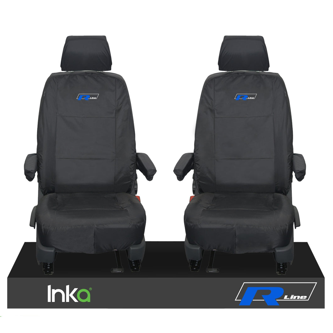 VW TRANSPORTER R-LINE T6 SHUTTLE FRONT 1+1 WATERPROOF SEAT COVERS BLACK