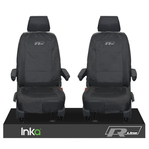 VW TRANSPORTER R-LINE T6 SHUTTLE FRONT 1+1 WATERPROOF SEAT COVERS BLACK