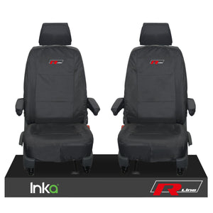 VW TRANSPORTER R-LINE T6 SHUTTLE FRONT 1+1 WATERPROOF SEAT COVERS BLACK