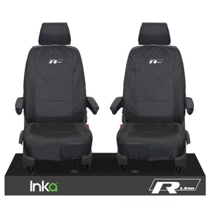 VW TRANSPORTER R-LINE T6 SHUTTLE FRONT 1+1 WATERPROOF SEAT COVERS BLACK