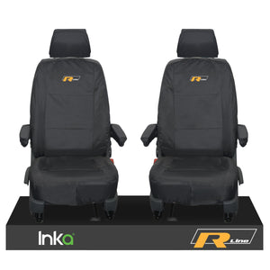 VW TRANSPORTER R-LINE T6 SHUTTLE FRONT 1+1 WATERPROOF SEAT COVERS BLACK