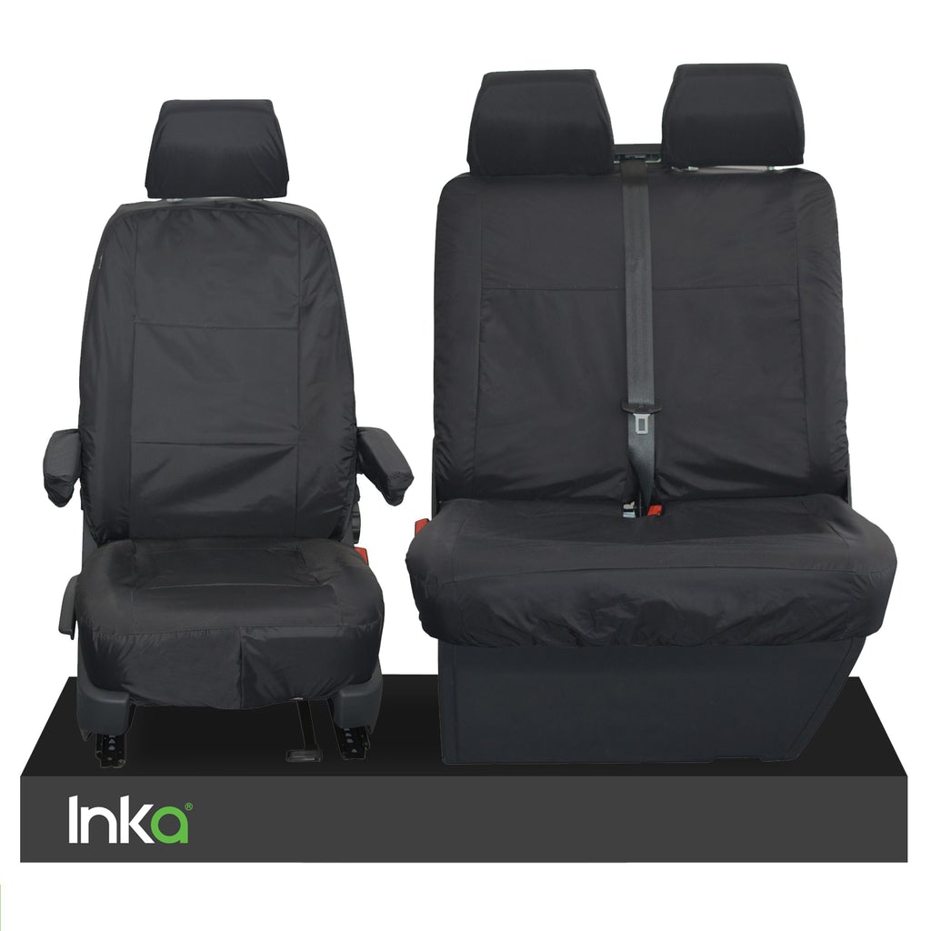 Volkswagen (VW) T6 T5 Shuttle Fully Tailored Waterproof Front Set Seat Covers 2009 Onwards Heavy Duty Right Hand Drive Black