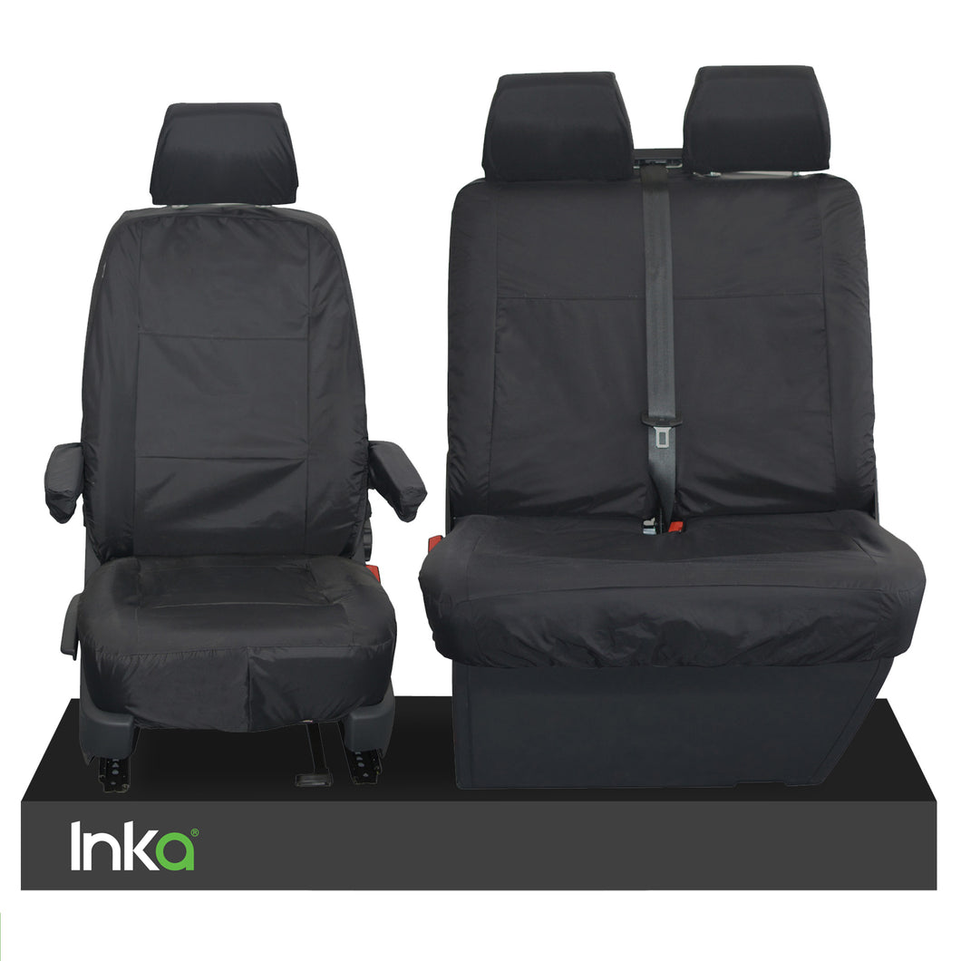 Volkswagen (VW) Transporter T5 Fully Tailored Waterproof Front Set Seat Covers 2009-2015 Heavy Duty Right Hand Drive Black