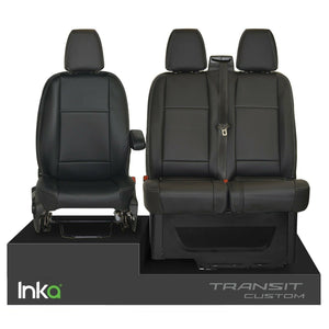 Ford Transit Custom INKA Tailored Front Seat Covers Black OEM Vinyl Matt Leatherette  - MY 2012 onwards Without Embroidery [Choice of 7 Stitch colours]