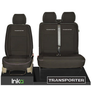 INKA VW Transporter T6.1,T6,T5.1 Front Set Tailored Seat Covers Black OEM Fabric
