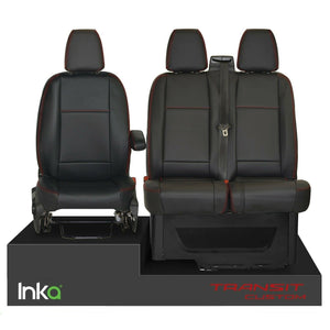 Ford Transit Custom INKA Tailored Front Seat Covers Black OEM Vinyl Matt Leatherette  - MY 2012 onwards Without Embroidery [Choice of 7 Stitch colours]