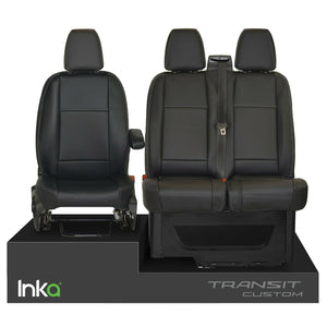 Ford Transit Custom INKA Tailored Front Seat Covers Black OEM Vinyl Matt Leatherette  - MY 2012 onwards Without Embroidery [Choice of 7 Stitch colours]