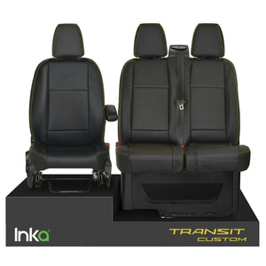 Ford Transit Custom INKA Tailored Front Seat Covers Black OEM Vinyl Matt Leatherette  - MY 2012 onwards Without Embroidery [Choice of 7 Stitch colours]
