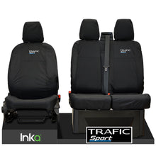 Load image into Gallery viewer, Renault Trafic MK3 Front Tailored Waterproof Seat Covers Black MY2014+ ( To Fit Solid double base and Solid Double Backrest )
