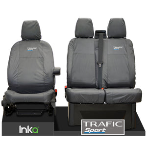 Renault Trafic MK3 X82 Front Tailored Waterproof Seat Covers Grey MY2014+ ( To Fit Solid double base and Solid Double backrest )