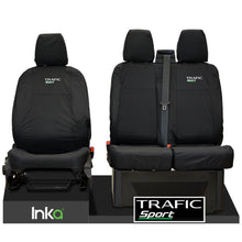 Load image into Gallery viewer, Renault Trafic MK3 Front Tailored Waterproof Seat Covers Black MY2014+ ( To Fit Solid double base and Solid Double Backrest )
