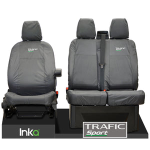 Renault Trafic MK3 X82 Front Tailored Waterproof Seat Covers Grey MY2014+ ( To Fit Solid double base and Solid Double backrest )