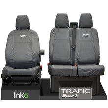 Load image into Gallery viewer, Renault Trafic MK3 X82 Front Tailored Waterproof Seat Covers Grey MY2014+ ( To Fit Solid double base and Solid Double backrest )
