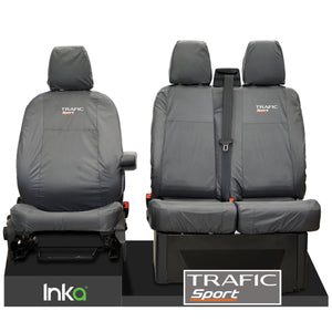 Renault Trafic MK3 X82 Front Tailored Waterproof Seat Covers Grey MY2014+ ( To Fit Solid double base and Solid Double backrest )