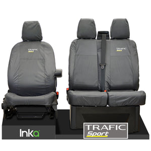 Renault Trafic MK3 X82 Front Tailored Waterproof Seat Covers Grey MY2014+ ( To Fit Solid double base and Solid Double backrest )